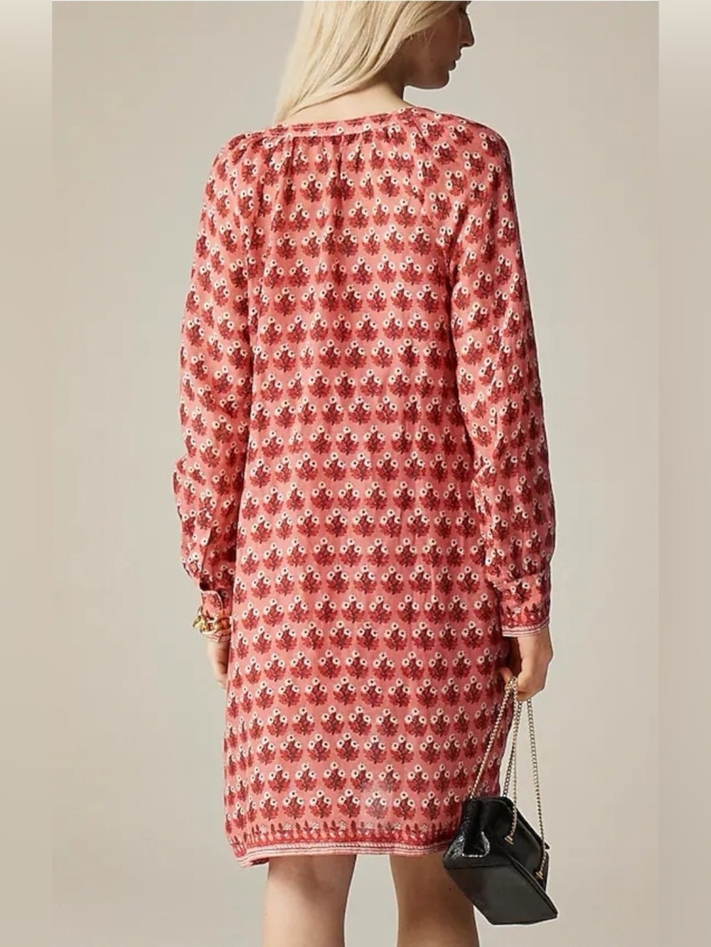 J.Crew Printed Pink V-Neck Tie-Waist Dress - Picture 3 of 11